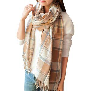 Women's brown Beige Lattic Scarf Fashion Long Plaid Shawls Wraps Big Grid Winter